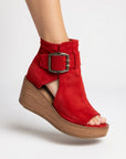 Kalyne - Dames wedge sandalen van suède met open teen en enkelbandje