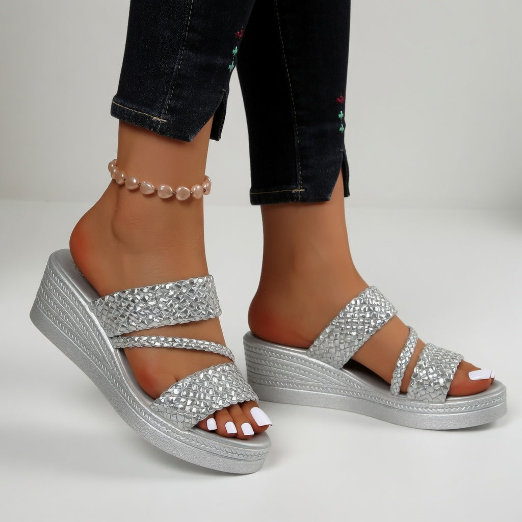Hysoria - Dames sandalen met gevlochten hakken en gekruiste banden