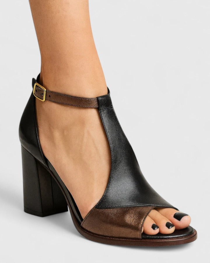 Syralix - Dames sandalen met blokhak van leer open neus enkelbandje moderne stijl