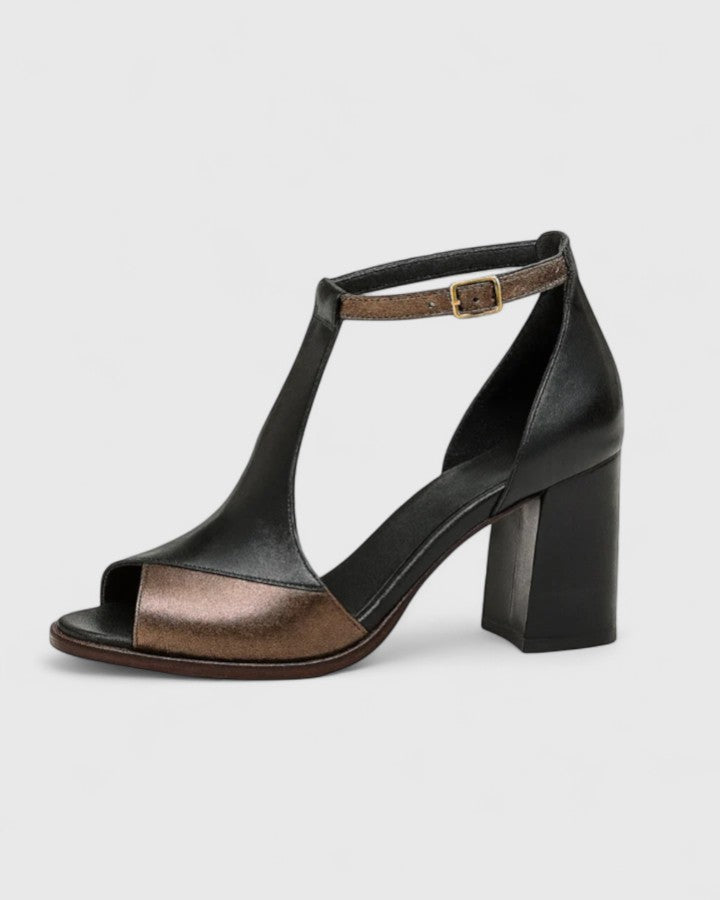Syralix - Dames sandalen met blokhak van leer open neus enkelbandje moderne stijl