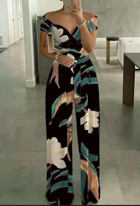 Thalina - Meerkleurige Katoenen Stretch jumpsuit