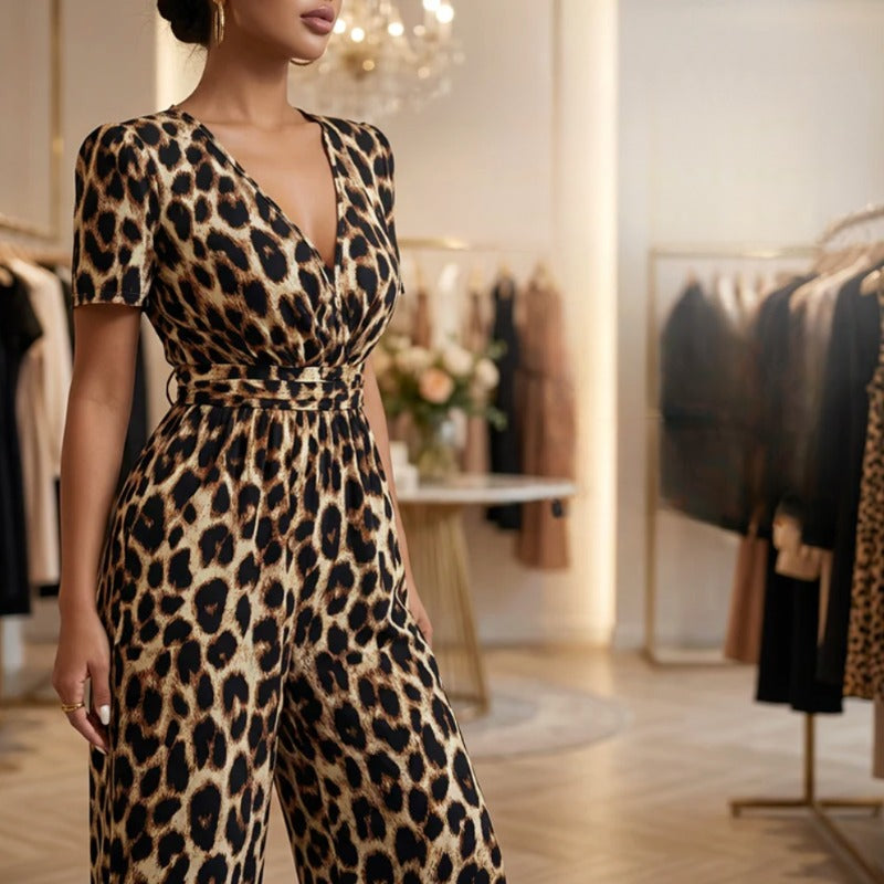 Sylvaris - Elegante dames jumpsuit met luipaardprint en V-hals