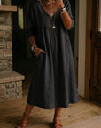 Jaxine - Dames Jurk Patchwork Kant Katoen Linnen Casual Zomer