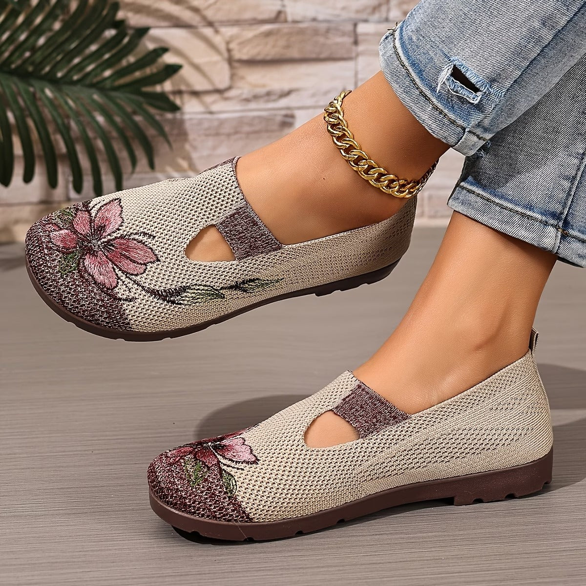 Arixa - Ademend Comfortabele Schoenen met Geborduurde Bloem