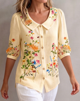 Mavessia - Damesblouse van katoen en linnen met artistieke vintage bloemenprint