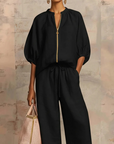 Calyndra - Dames tweedelig ensemble met rits-top en brede broek