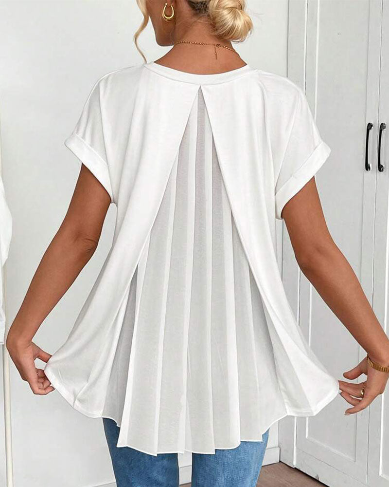 Estella - T-shirt met korte mouwen effen kleur patchwork