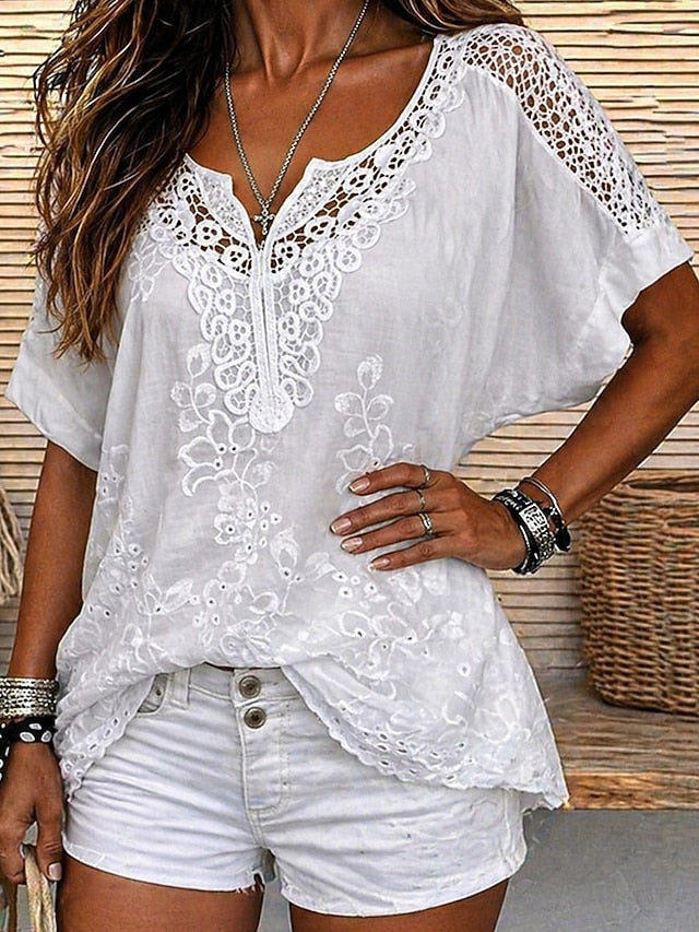 Cavoria - Witte blouse voor vrouwen met geborduurde kant