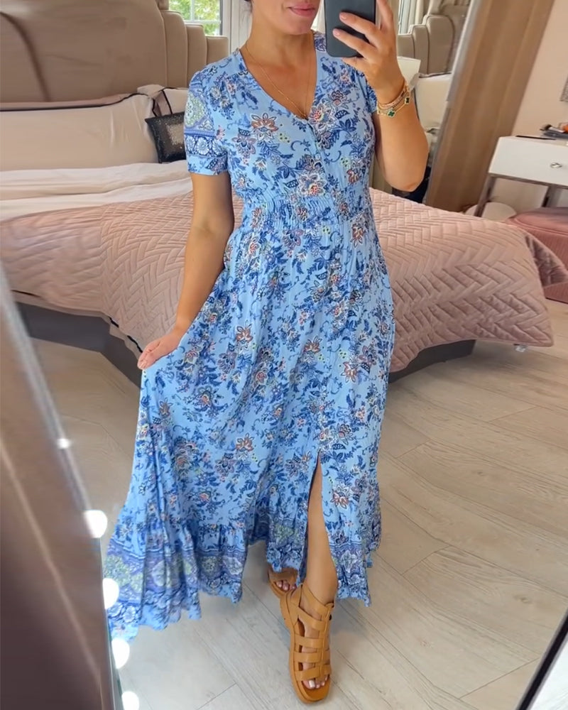 Denise - Maxi Bloemenjurk met V-Hals