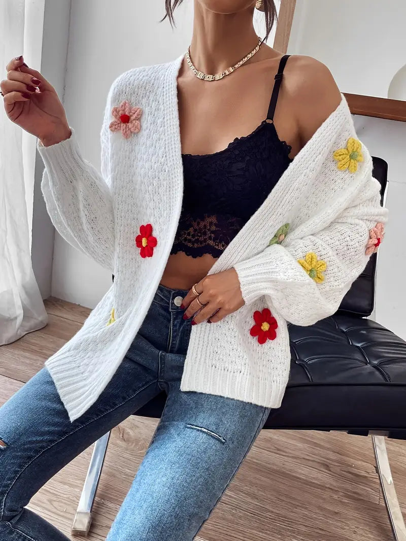 Risette - Gebreid gebloemd vest