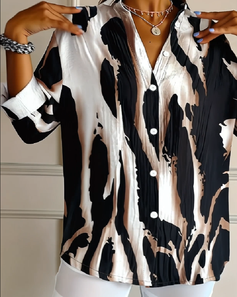 Telyra - Blouse Met Hoge Kraag Irregulier Print