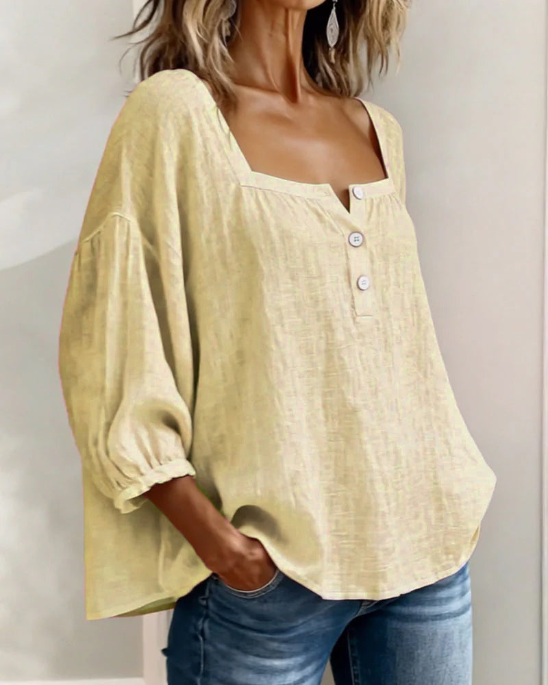 Glyressa - Elegante Damesblouse met Vierkante Hals