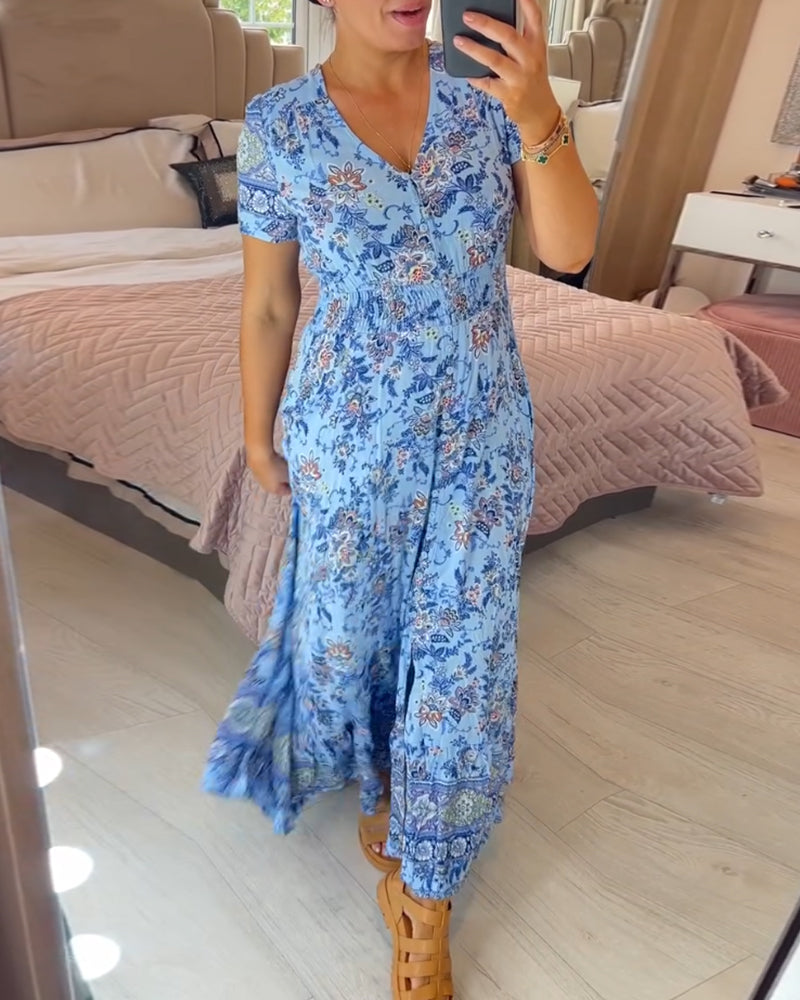 Denise - Maxi Bloemenjurk met V-Hals