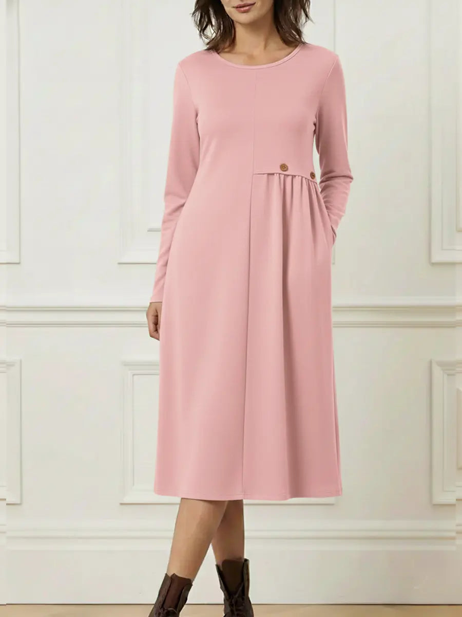 Helisavelle - Midi Jurk van Katoen met Lange Mouwen in Casual Stijl