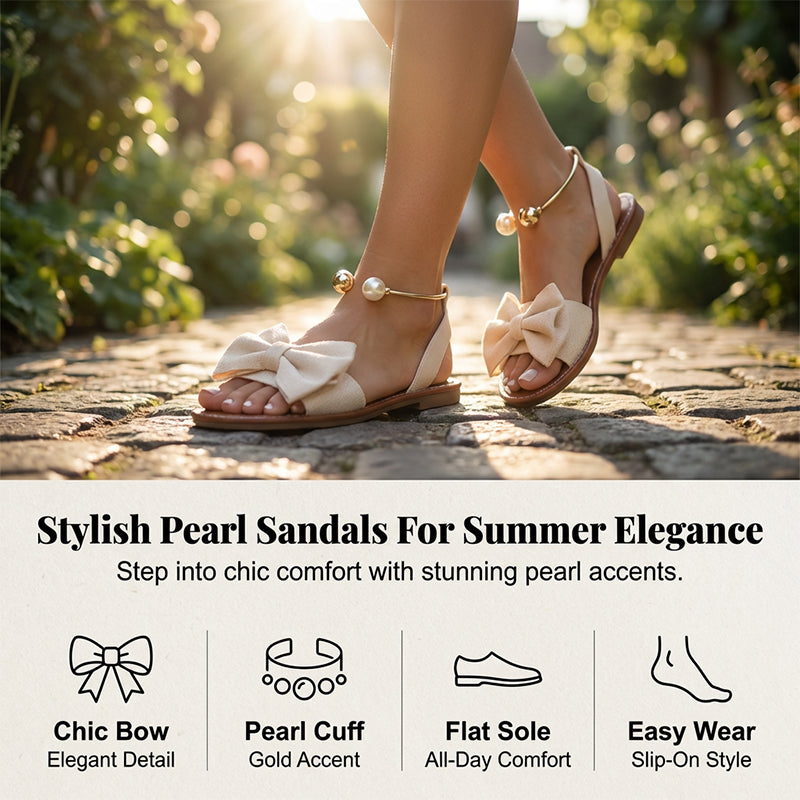 Jaxoria - Vrouwen platte sandalen met decoratieve strik en parels