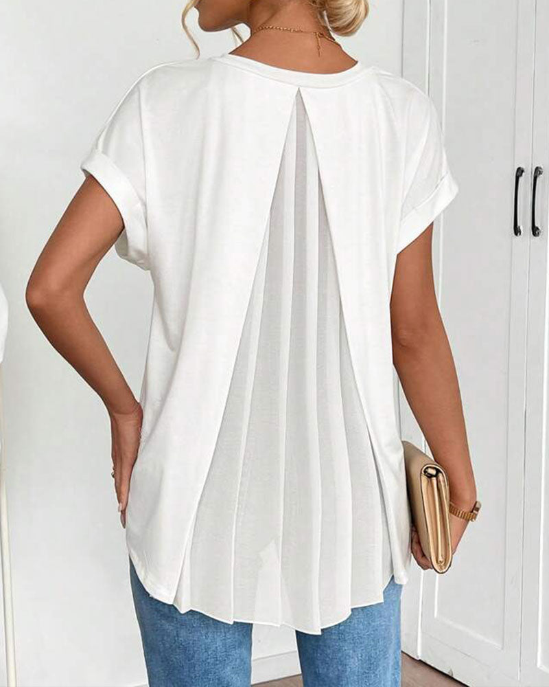 Estella - T-shirt met korte mouwen effen kleur patchwork