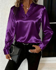 Mariselora - Elegante Satijnen Blouse met Vrouwelijke Drapé Hals