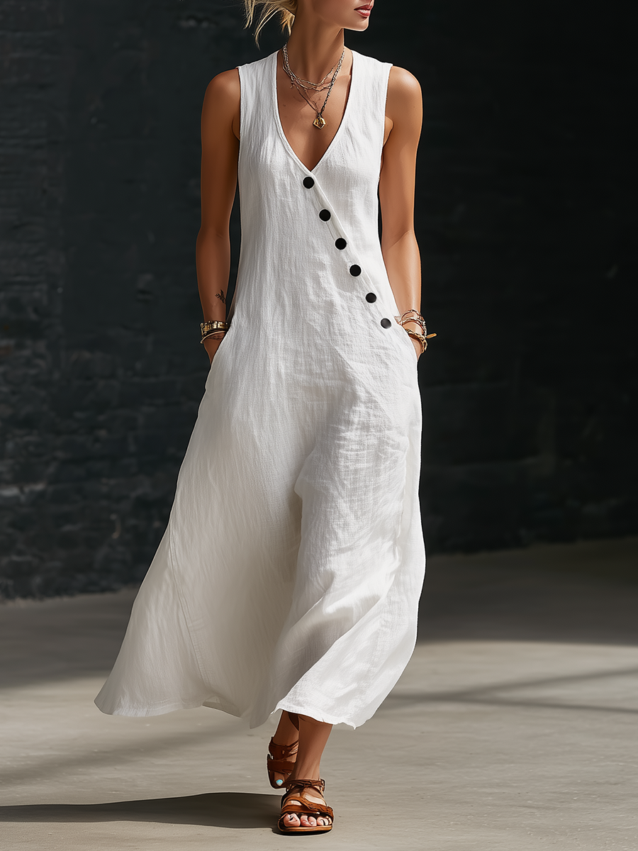 Fazira - Maxi Jurk Dames Met Knopen Vloeiende Snit Comfortabele Dagelijkse Wear