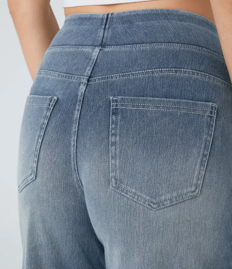 Ruvessa - Dames jeans met hoge taille brede pijpen zeer rekbaar moderne snit