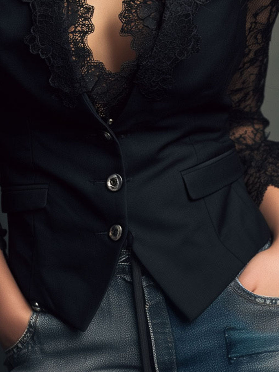 Bruxelle - Elegante Damesblouse van Kant met Transparante Mouwen