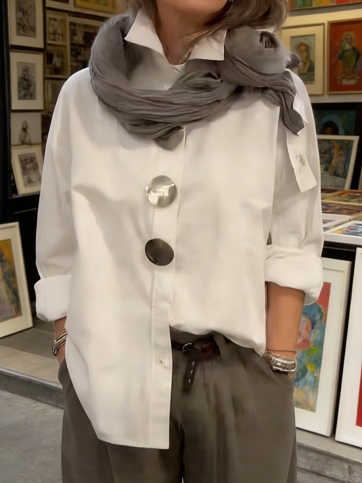 Kaeloria - Elegante Blouse van Katoen en Linnen met Metalen Knopen