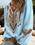 Ixavelle - Dames boheemse blouse met V-hals en pofmouwen