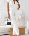 Odalina - Jumpsuit met korte mouwen en V-hals