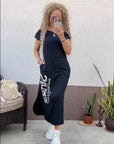 Delara - Letter Print Jurk met Ronde Hals