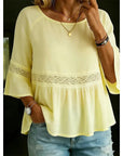 Evarielle - Damesblouse met kant en peplum met volantmouwen