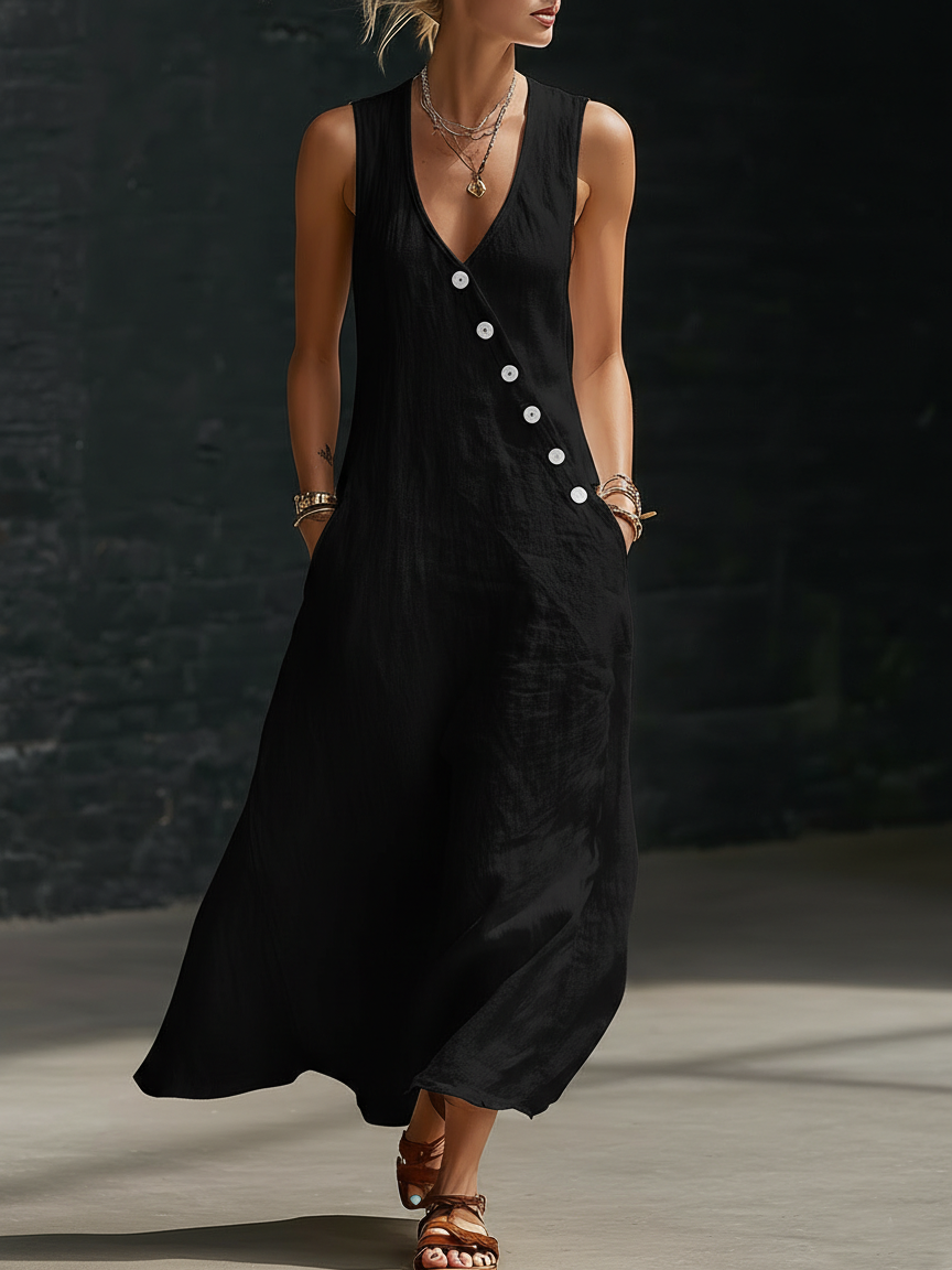 Fazira - Maxi Jurk Dames Met Knopen Vloeiende Snit Comfortabele Dagelijkse Wear