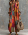 Izzorae - Dames patchwork jumpsuit ruime katoen linnen zomer strand