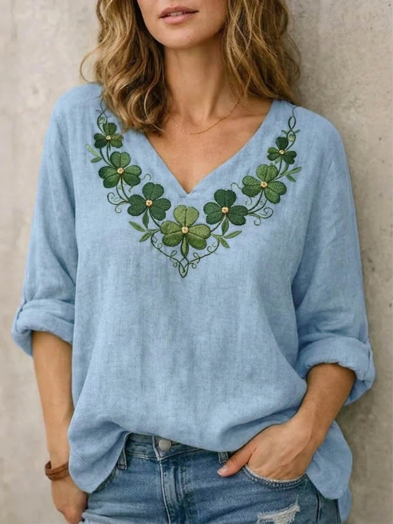 Jynelle - Elegante Blouse met V-hals en Borduursel