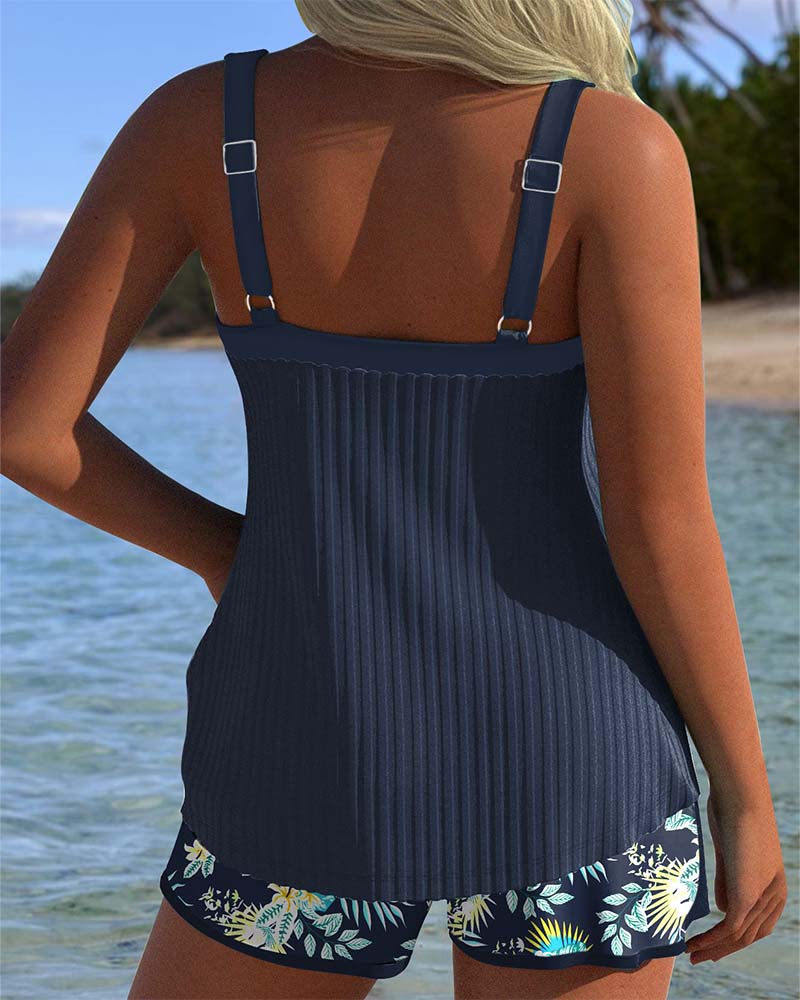Laluna® Gestreepte Tankini met Bijpassende Tweedelige Strandshort – Stijlvol aan het Strand