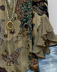 Faylissora – Elegante Losse Blouse met V-Hals en Artistieke Print