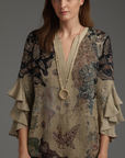 Faylissora – Elegante Losse Blouse met V-Hals en Artistieke Print