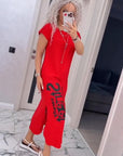 Delara - Letter Print Jurk met Ronde Hals