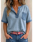 Tivellea - Dames top van katoen met V-hals en denim details