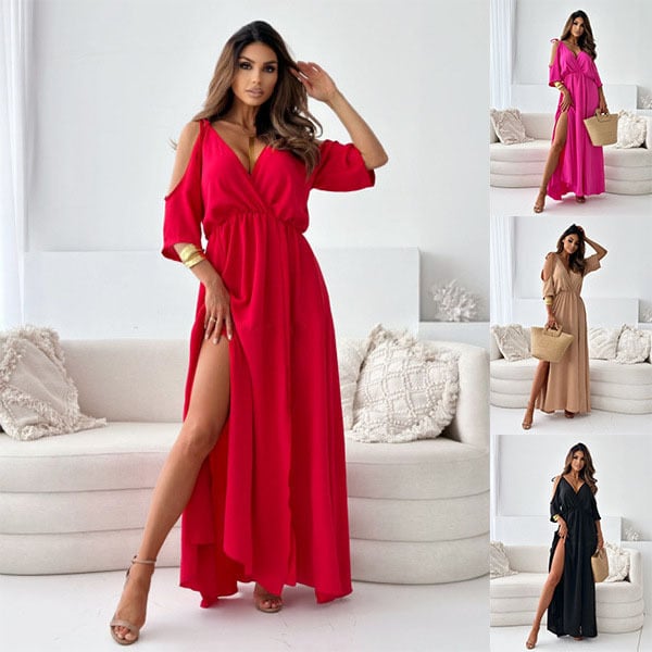 Havessira - Elegante Maxi Jurk met Off-Shoulder en V-Hals