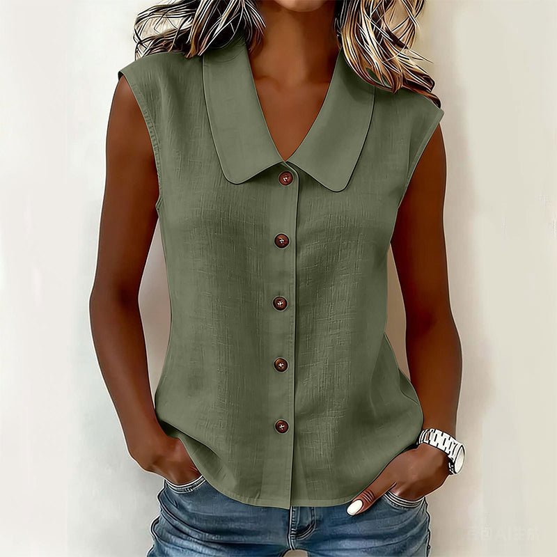 Dovirelle - Mouwloze blouse voor dames met V-hals en elegante knopen