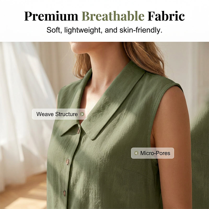 Dovirelle - Mouwloze blouse voor dames met V-hals en elegante knopen