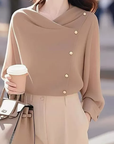 Isavellora - Elegante Drapé Trui met Gouden Knopen