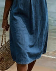 Fynorae - Dames jurk van denim met volantmouwen vloeiende snit zomer strand