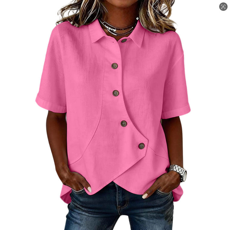 Aurelyth - Asymmetrische damesblouse met knopen en elegante gestructureerde kraag