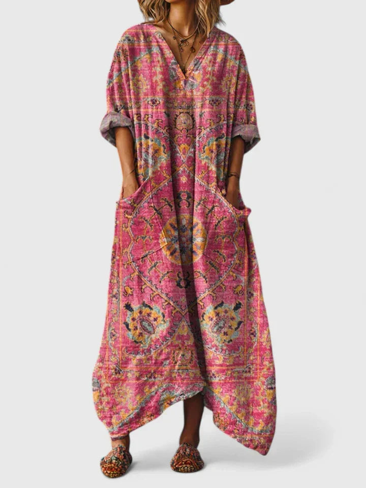 Grazelle - Lange Vloeiende Geprinte Jurk in Elegante Boheemse Stijl