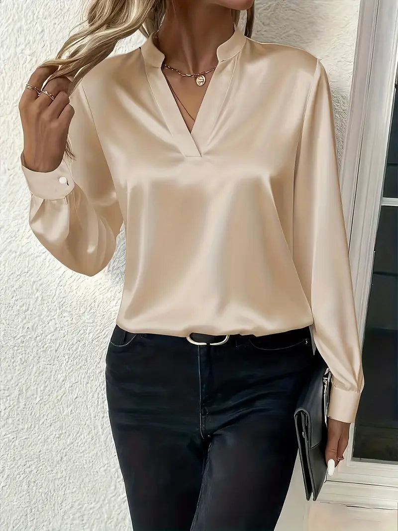 Mariselora - Elegante Satijnen Blouse met Vrouwelijke Drapé Hals