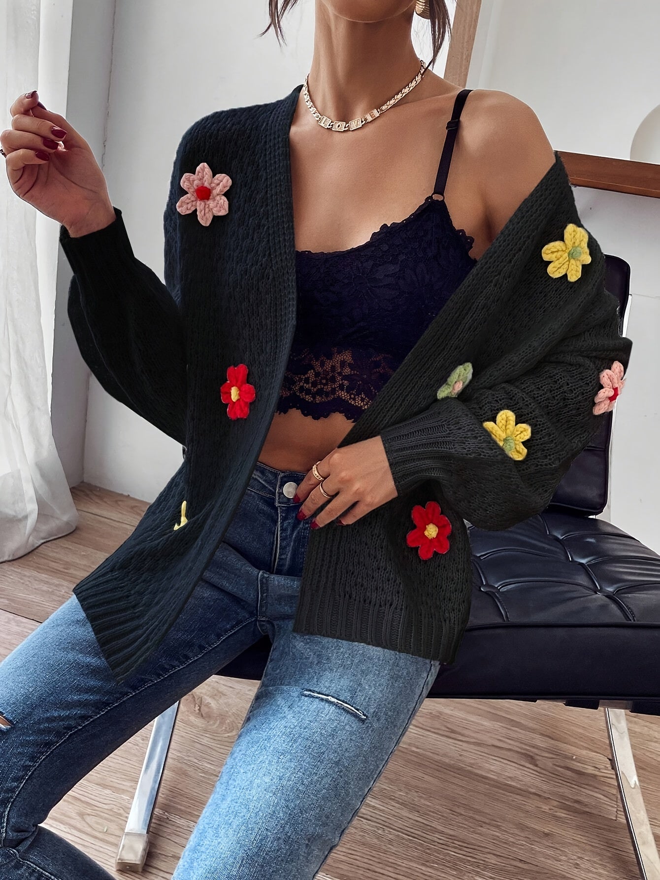 Risette - Gebreid gebloemd vest