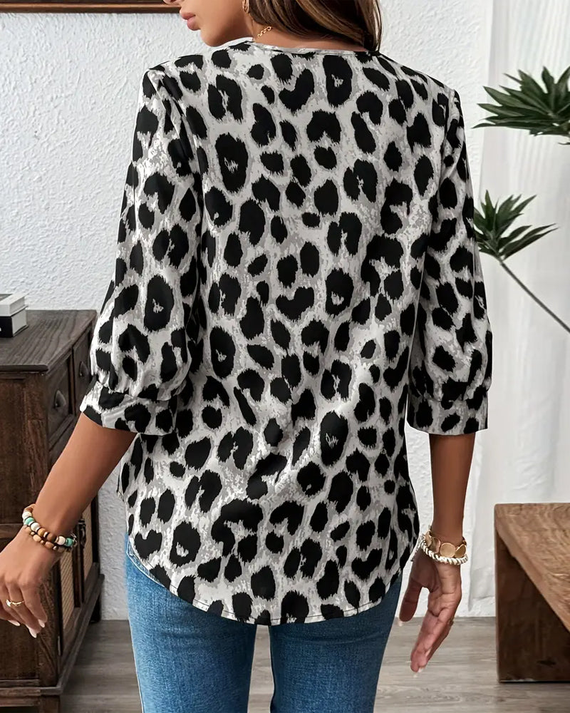 Astoria - Blouse met Halve Mouwen in Luipaardprint Groot