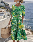 Averixa - Vrouwen midi-jurk met abstracte bloemenprint van katoen en linnen voor de zomer