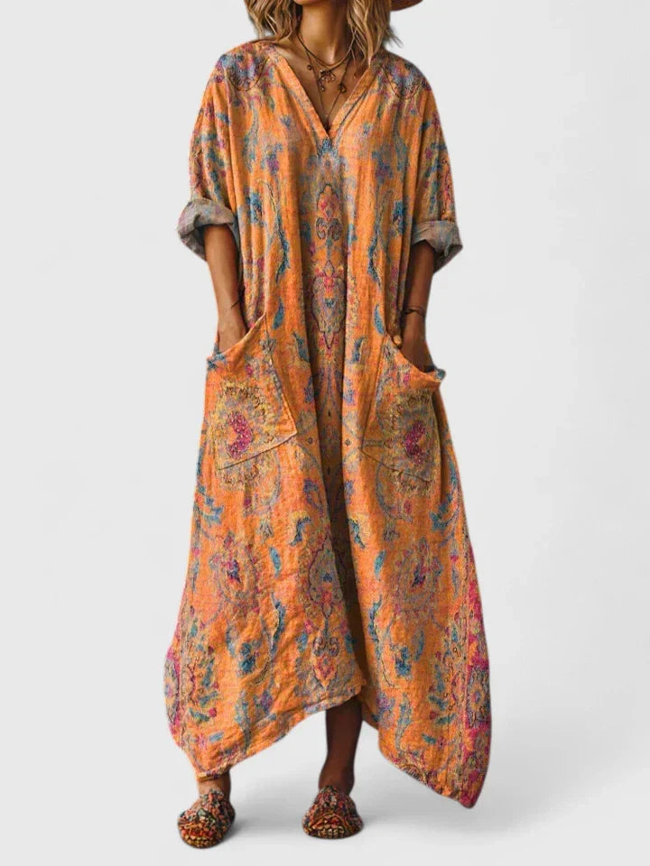 Grazelle - Lange Vloeiende Geprinte Jurk in Elegante Boheemse Stijl
