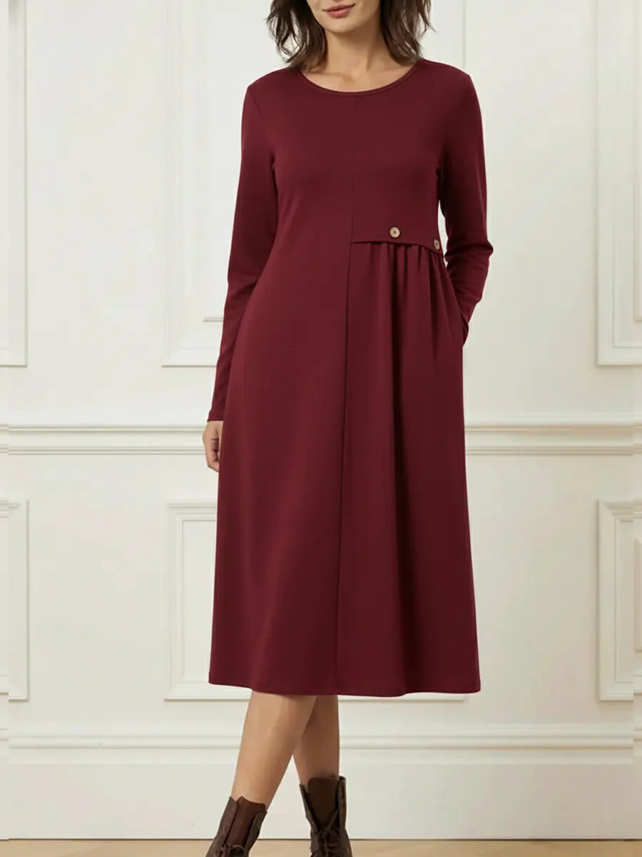Helisavelle - Midi Jurk van Katoen met Lange Mouwen in Casual Stijl